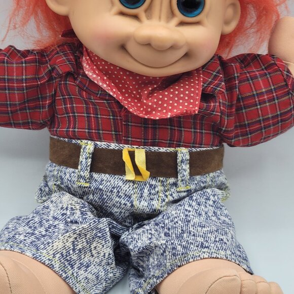 Russ Troll Doll 12" Cowboy Soft Body Doll Playsuit Hat Orange Hair Blue Eyes - Picture 2 of 10